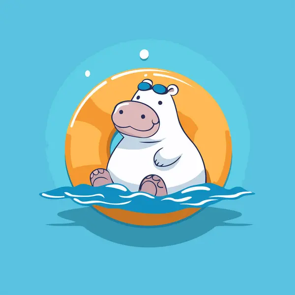 Ippopotamo Nuotare Nel Mare Illustrazione Vettoriale Stile Cartone Animato — Vettoriale Stock