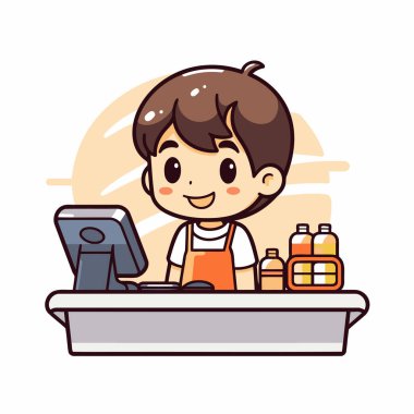 Berber dükkanındaki şirin çocuk. vektör illüstrasyonu.