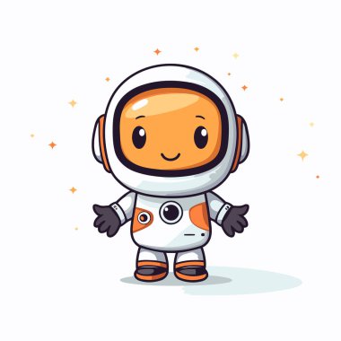 Sevimli astronot karakteri. Beyaz arkaplanda vektör illüstrasyonu. Sevimli çizgi film tarzı.