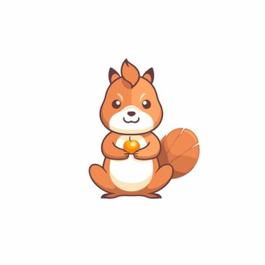 Beyaz arka planda izole edilmiş şirin sincap çizgi film karakter vektörü çizimi.