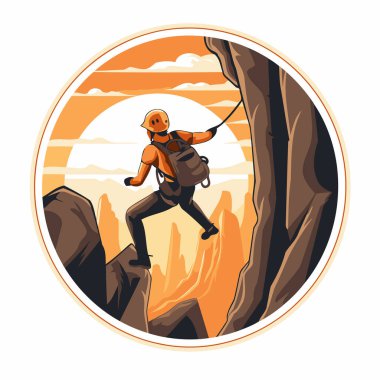 Dağlardaki bir kayaya tırmanan bir dağcının temsili..