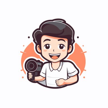 Video kameralı sevimli çocuk. Çizgi film tarzında vektör illüstrasyonu.