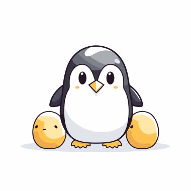 Yumurtalı sevimli penguen. Çizgi film tarzında vektör illüstrasyonu.