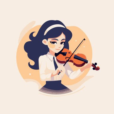 Keman çalan tatlı kız. Çizgi film tarzında vektör illüstrasyonu.