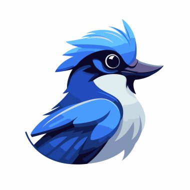 Beyaz arka planda izole edilmiş şirin mavi kuş çizgi film vektörü çizimi.