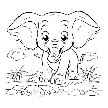 Çizgi film filinin boyama sayfası. Vektör İllüstrasyonu.