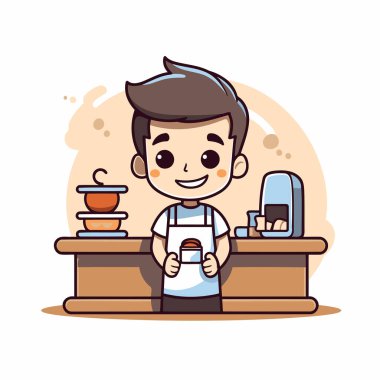 Kahve dükkanı - Sevimli çizgi film karakteri çizimi.