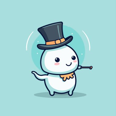 Şapkalı ve eşarplı kardan adam. Sevimli çizgi film karakteri. Vektör illüstrasyonu