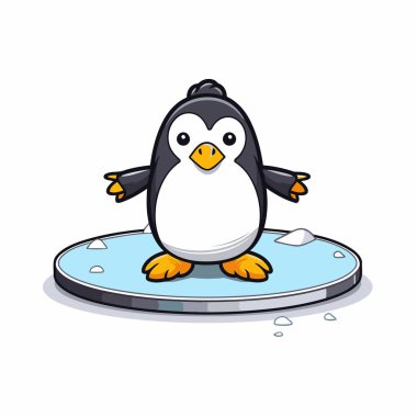 Beyaz arkaplan vektörü illüstrasyonunda izole edilmiş buz üzerindeki penguen.