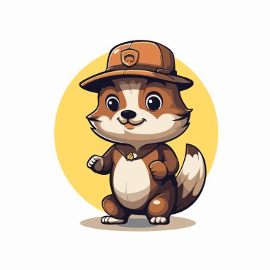 Safari şapkalı şirin bir çizgi film sincabı. Vektör illüstrasyonu.