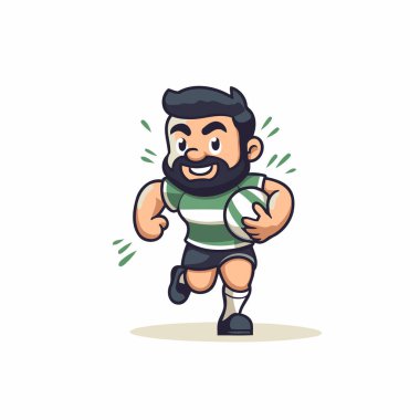 Beyaz arkaplanda rugby oyuncusu çizgi film karakter vektörü Illustration