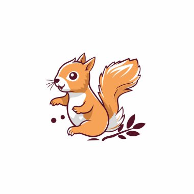 Beyaz arka planda izole edilmiş şirin bir sincap. Çizgi film tarzında vektör illüstrasyonu.