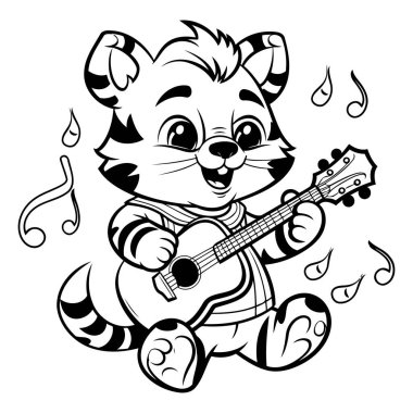 Siyah ve Beyaz Çizgi Film Çizgi Filmi Boyama Kitabı Gitarlı Şirin Kaplan Çizimi