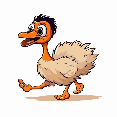 Çizgi film komik devekuşunun beyaz arkaplanda izole edilmiş vektör çizimi.