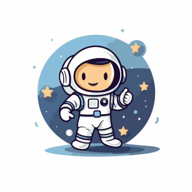 Uzaydaki sevimli astronot çizgi filmi. Beyaz arkaplanda vektör illüstrasyonu.