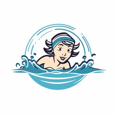 Yüzme şapkalı ve gözlüklü bir kadın. Vektör illüstrasyonu