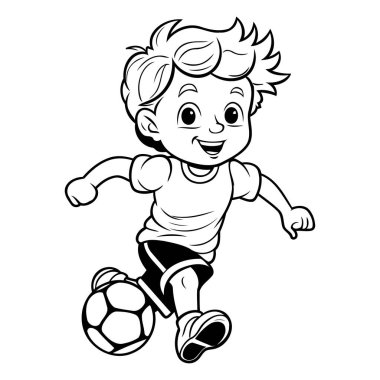 Futbol oynayan şirin bir çocuğun canlandırması - Boyama Kitabı