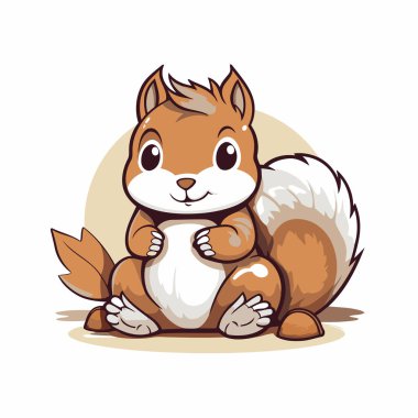 Şirin bir sincap oturuyor. Vektör illüstrasyonu beyaz arkaplanda izole edildi.