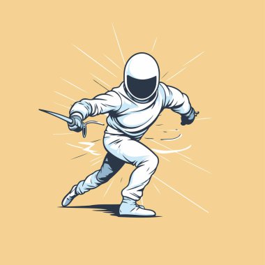 Kılıçlı astronot. Tişört tasarımı için vektör illüstrasyonu