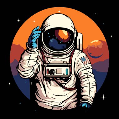 Dolunayın arka planında bir astronot. Vektör illüstrasyonu