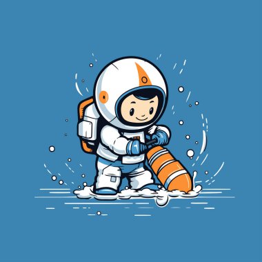 Uzayda bir astronot. Vektör çizimi. Çizgi film karakter tasarımı.