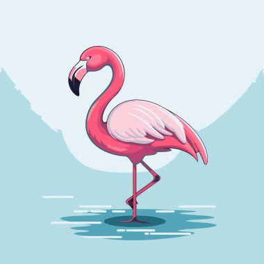 Mavi arka planda pembe flamingo. Çizgi film tarzında vektör illüstrasyonu.