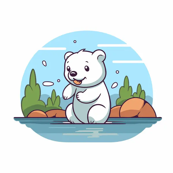 Oso Polar Río Lindo Personaje Dibujos Animados Ilustración Vectorial — Archivo Imágenes Vectoriales