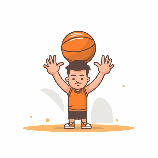 Netter Kleiner Junge Der Isoliert Auf Weißem Hintergrund Basketball Spielt — Stockvektor