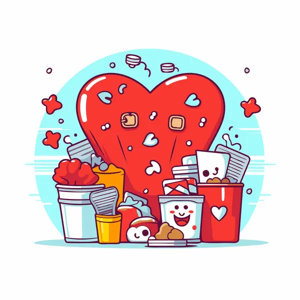 Vector Illustration Heart Trash Cute Cartoon Character — Stock Vector