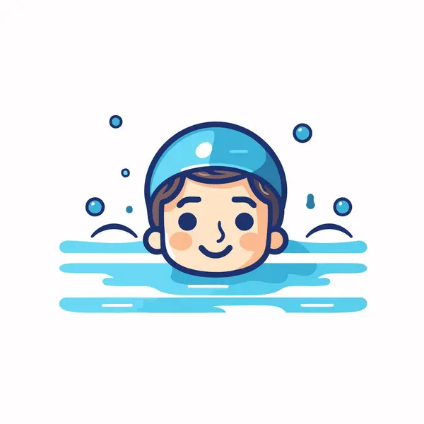 Cute boy in swimming cap and goggles in water. Vector illustration.