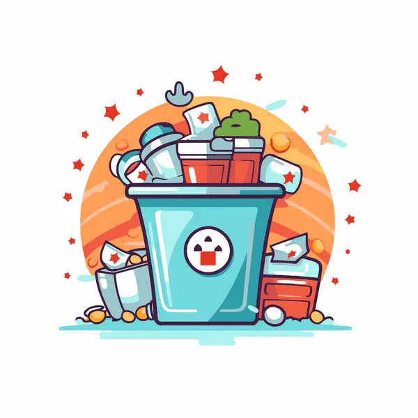 Vector Illustration Trash Can Trashcan Cleaning Products — Stock Vector