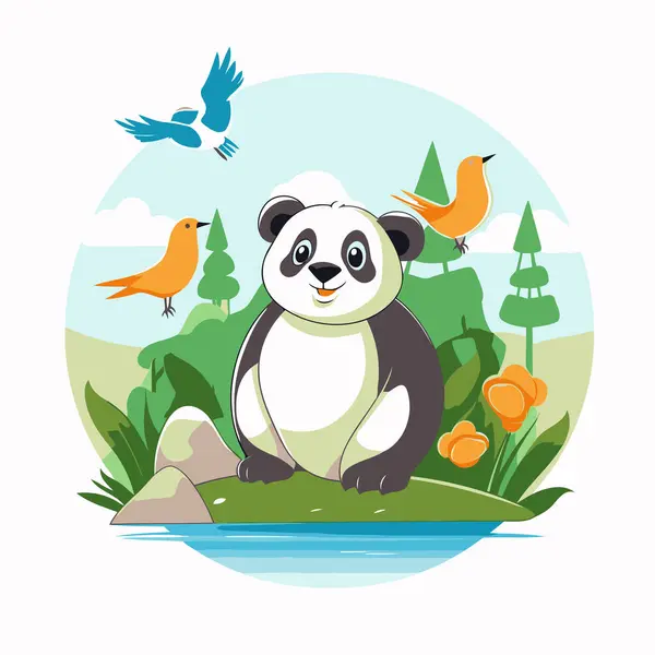 Simpatico Orso Panda Nel Parco Illustrazione Vettoriale Cartone Animato — Vettoriale Stock