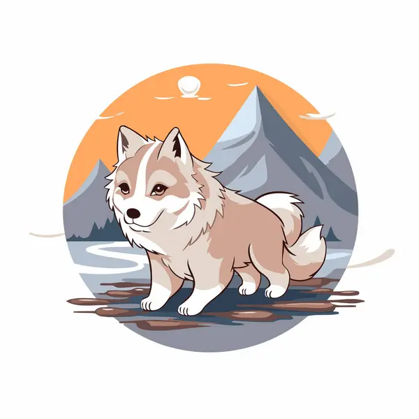 Siberian Husky Dog Mountains Vector Illustration — Stock Vector