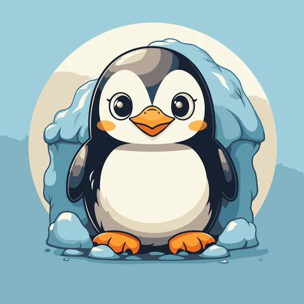 Bel Pinguino Sul Ghiaccio Illustrazione Vettoriale Pinguino Del Fumetto — Vettoriale Stock