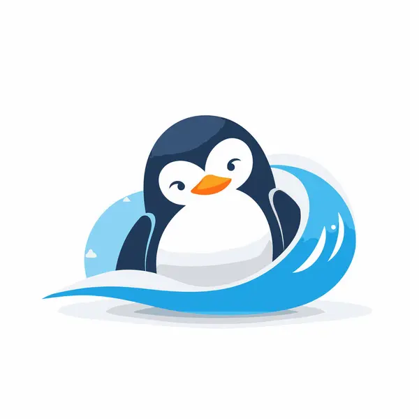 Lindo Pingüino Una Ola Ilustración Vectorial Estilo Plano — Vector de stock