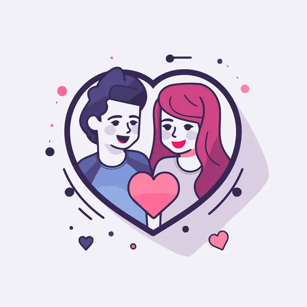 Couple Love Heart Vector Illustration Flat Style — Stock Vector