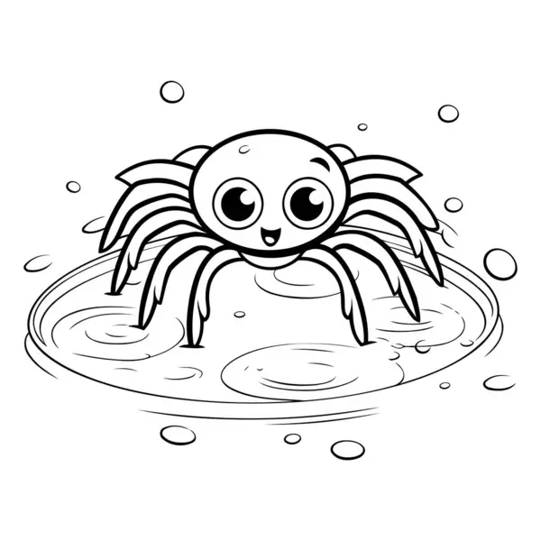 Coloring Book Children Spider Small Puddle Water — Stock Vector