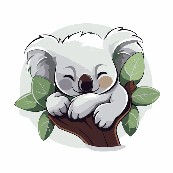 Lindo Koala Durmiendo Una Rama Árbol Ilustración Vectorial — Vector de stock
