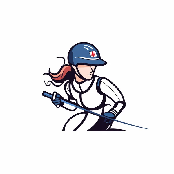 Illustration Vectorielle Une Fille Dans Une Casquette Baseball Avec Bâton — Image vectorielle