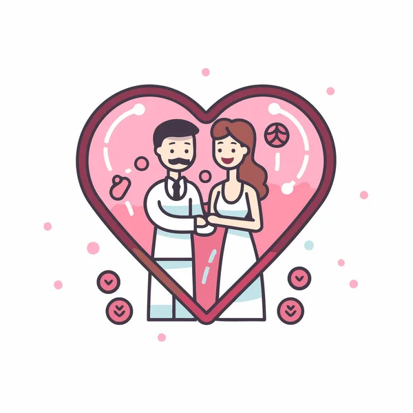 Couple Love Vector Illustration Linear Style White Background — Stock Vector