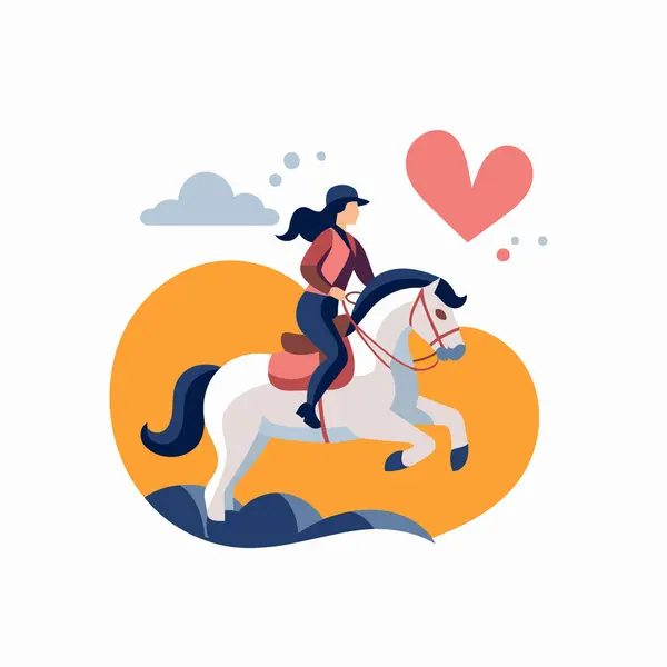Cute Girl Riding Horse Vector Illustration Flat Style — Stock Vector