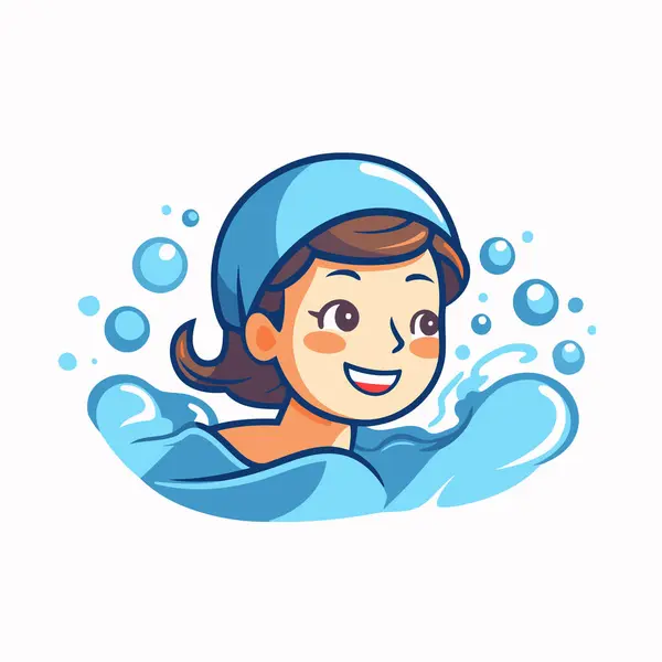 Vector Illustration Boy Cap Swimming Pool — Stock Vector