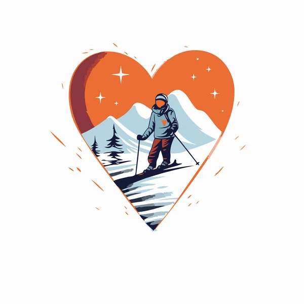 Ilustración Vectorial Snowboarder Fondo Del Corazón — Archivo Imágenes Vectoriales