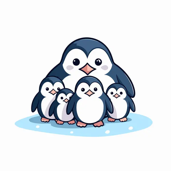 Penguin Family Cute Cartoon Penguin Vector Illustration — Stock Vector