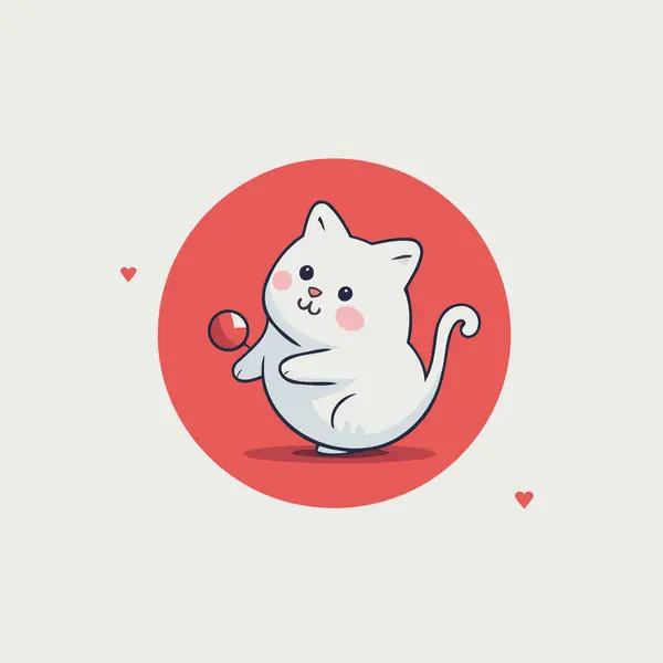 Cute Cat Ball His Hand Vector Illustration — Stock Vector