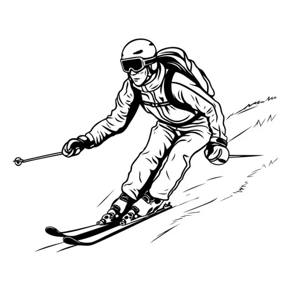 スキーヤー ビニール切断のためのベクトルイラスト モノクロイメージ — ストックベクタ