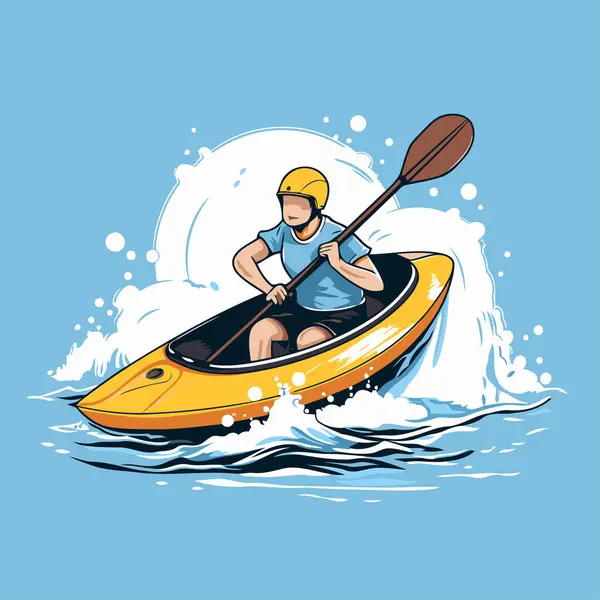 Kayaking Sea Vector Illustration Man Kayak — Stock Vector