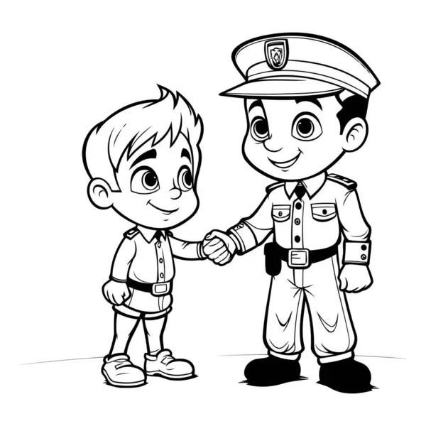 Politieagent Jongen Schudden Elkaar Hand Cartoon Vector Illustratie — Stockvector