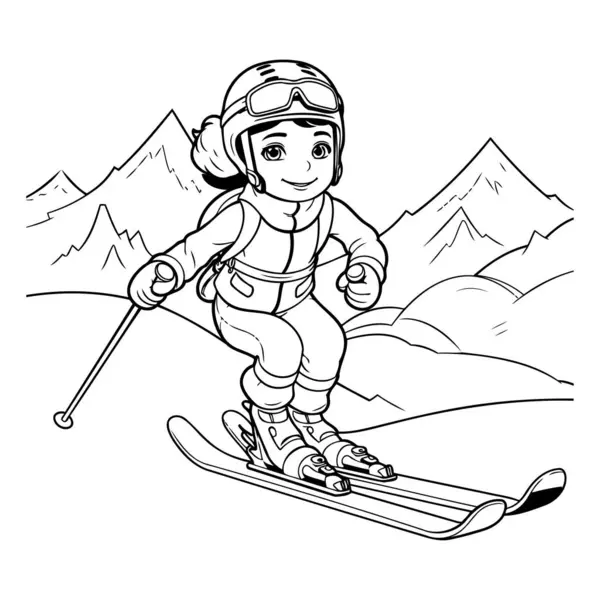 Miúda Esquiadora Livro Para Colorir Para Crianças Ilustração Vetorial — Vetor de Stock