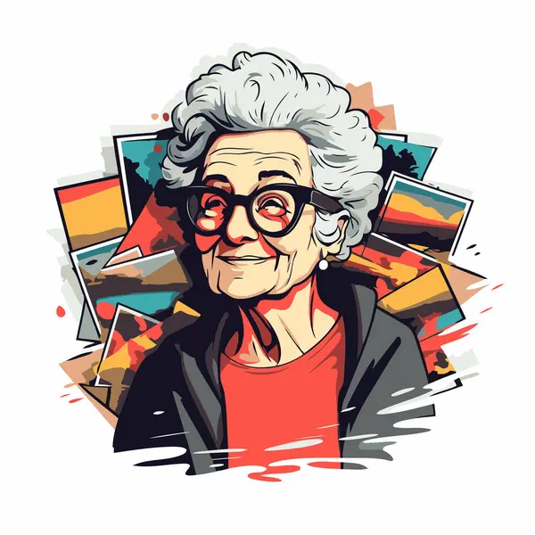 Vector Illustration Old Woman Glasses Portrait Elderly Woman — Stock Vector